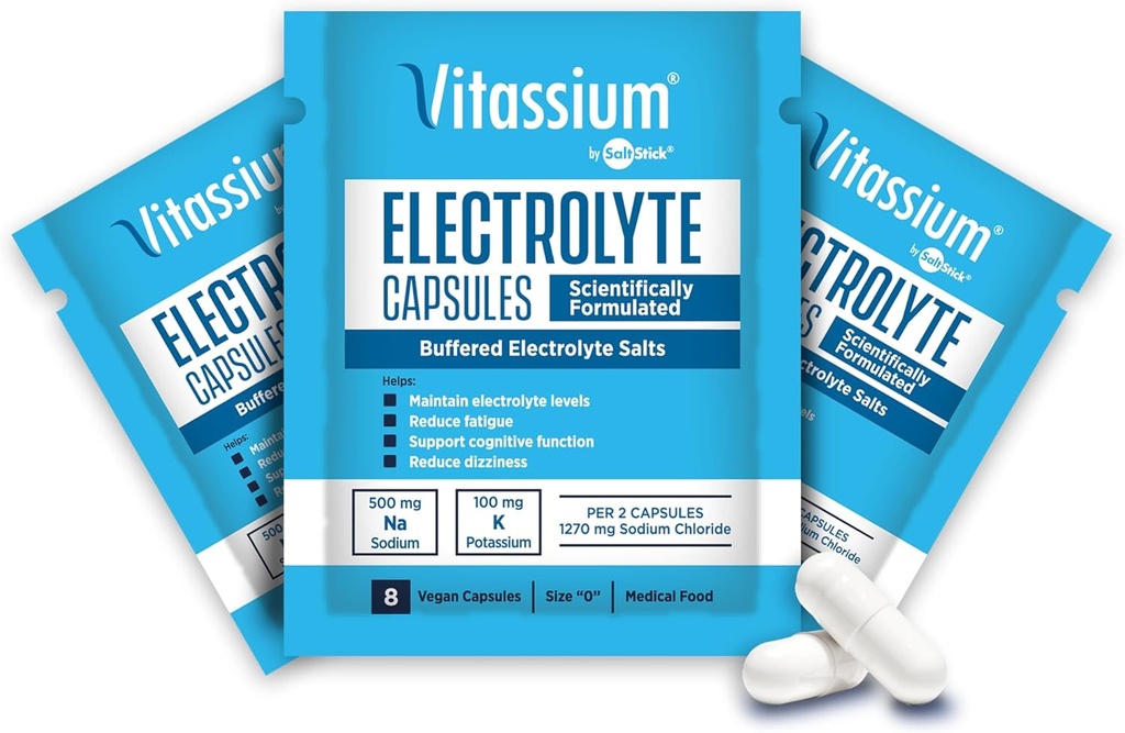 Vitasium Capsules, Electrolytes for Dietary Management of POTS Syndrome Sympitics (500mg Sodium - 100mg Potasium), 240 Buffered Salt Capsules