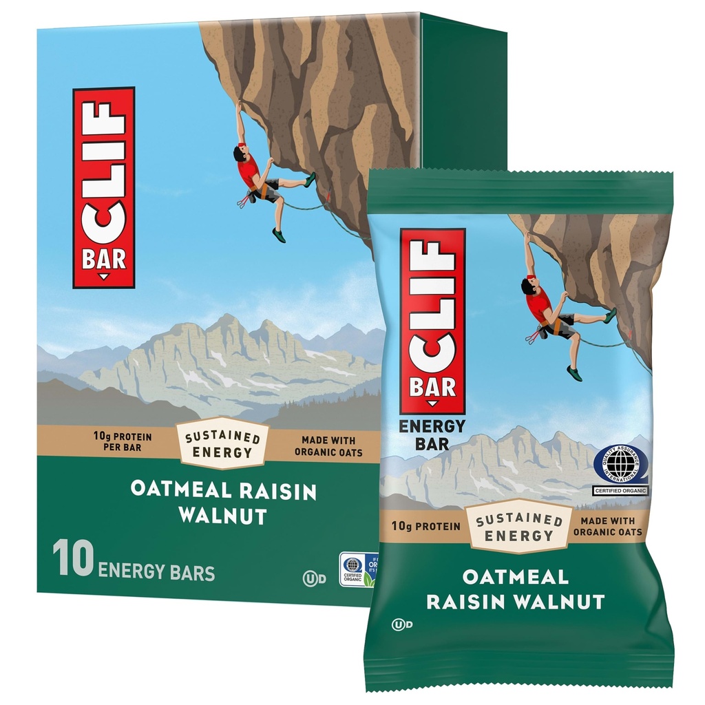 CLIF BAR-Energy Protein Bars - Oatmeal Raisin Walnut - Made with Organic Oats - Energy Bars - Non-GMO - (10 Pack)
