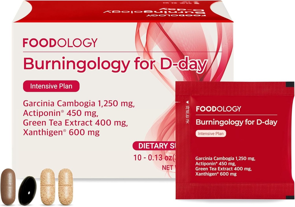 FOOODOLOGY Burningology D-Day, Appetite Suppresant for Women & Men, Boost Mood, Dukung Wight Loss and Burn Calories, Persediaan Garcinia, Green Tea Extract - 10 Paket