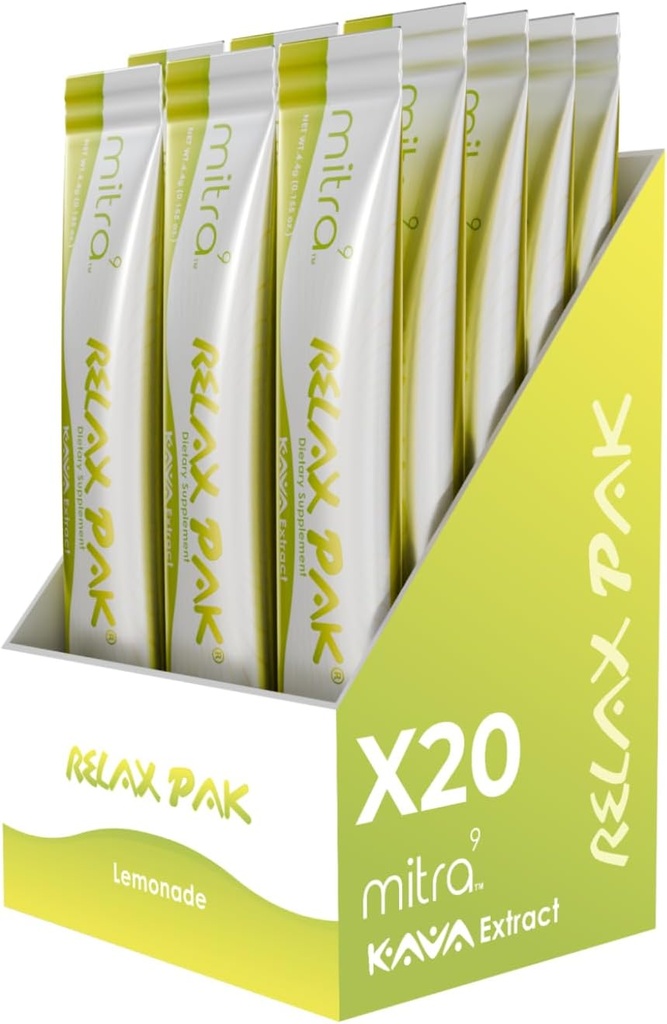 Mitra9 Kava Powder RelaxPak - Limun Kava Extract Pawder Appect 12.4; Mood Enhancer 124; Plant Based Of14; Promotes Natural Calm & Clarity 124; Easy Open Single Stick (20)
