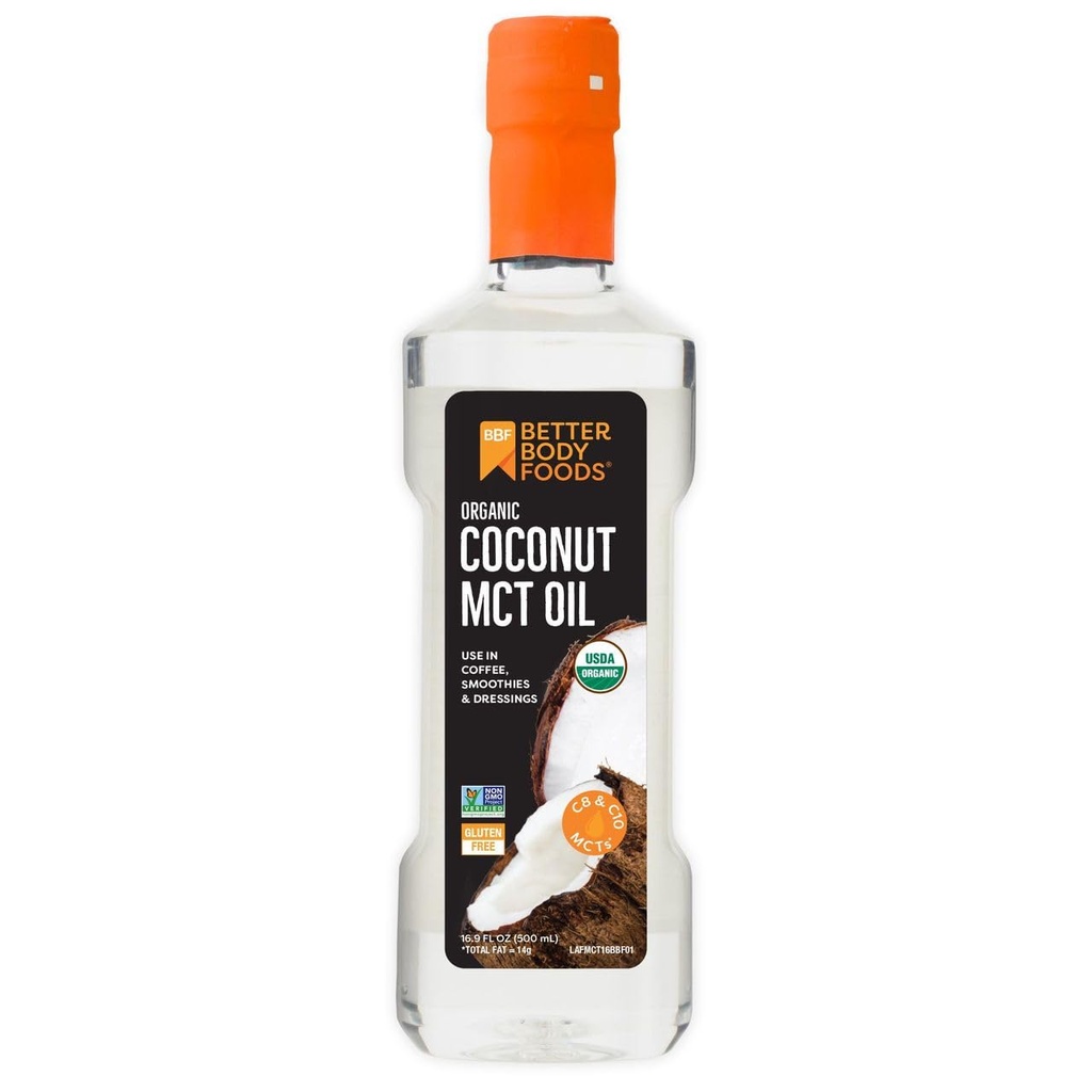 BetterBody Foods Organic Coconut MCT Oil - Energy Boosting-Keto- Friendly - C8 & C10 - Gluten Free - 16.9 oz