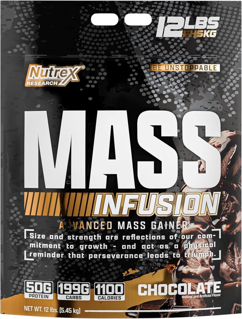 Nutrex Mass Infusion Chocolate Advanced Mass Gainer Protein Powder 124; 100% Whey Weight Gainer Shake 124; 12 Pound