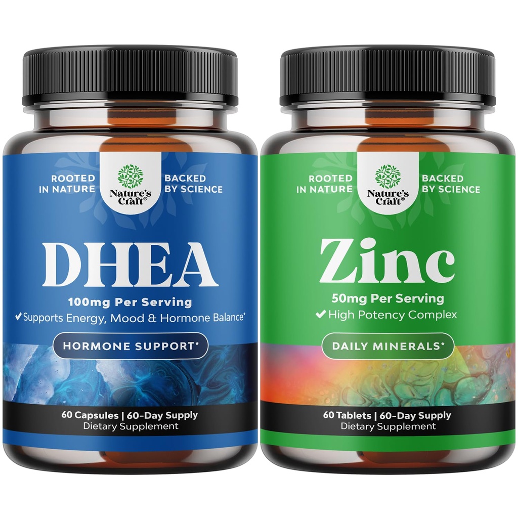 Bundle of Pure DHEA and Pure Zinc Supplement - DHEA Thyroid Dukung for Women Health and Mood Dukung - Zinc Immune System Booster for Mood Boost Heart Health