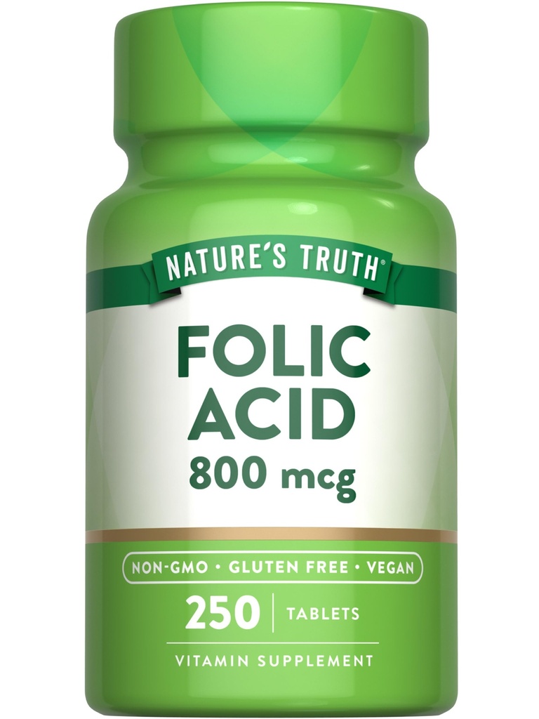 Nature 's Truth Folic Acid 124; 800 mcg 124; 250 Tablet 124; Vegan, Non-GMO & Gluten Free Suplemen