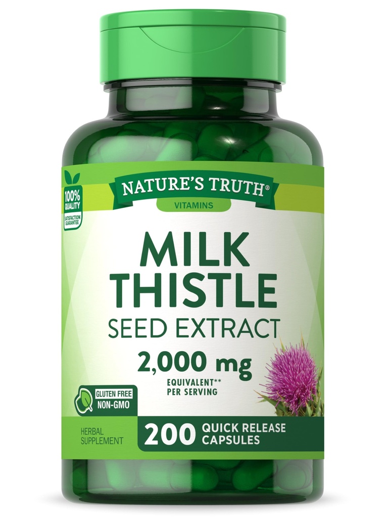 Suplemen Nature 's Truth Milk Thistle 124; 200 Capsules 124; Non-GMO dan Gluten Free Seed Extract 124; Silymarin Marianum