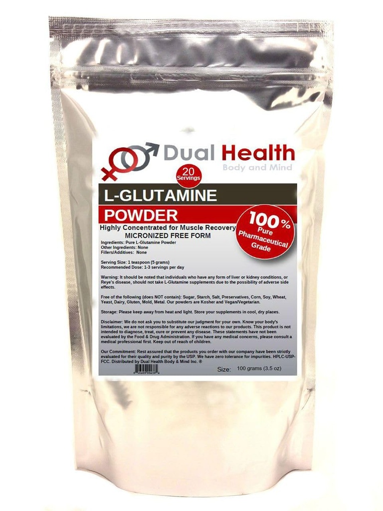 L- Glutamine (100 Grams -3.5 oz) Oz murni 5000mg Suplemen Blakum Bebas Formulir Bebas, dibuat di Amerika Serikat, Distolve GI Dukungan Leaky Gut Energy Stamina Endurance