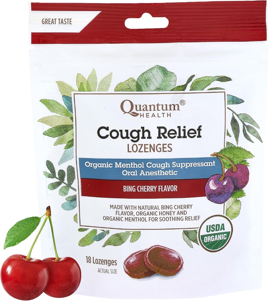 Kuantum Health USDA Organic Cough Drops Menthol & Honey Throat Lozenges