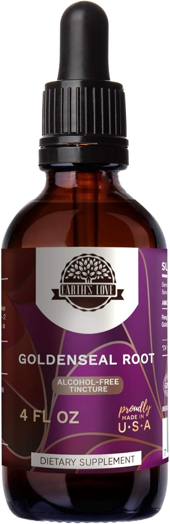 Cinta Bumi - Goldenseal Root Alcohol- Free Herbal Extract Tincture, Super- konsentrasi Goldenseal (Hydrastis Canadensis) Root kering (4 Fl Oz)