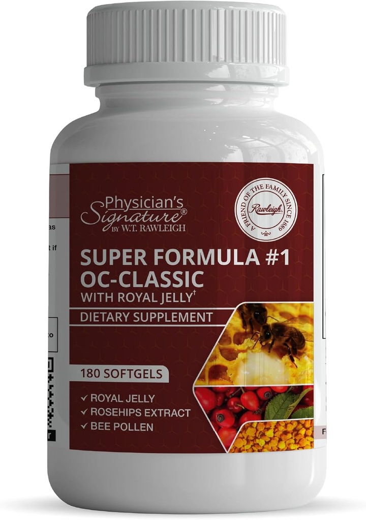 Rawleigh Super Formula No.1 OC-Classic: 180 Softgels with Royal Jelly & Bee Pollen Combined with Rosebulhip, Alpha lipoic Acid, & Vitamin B12, Non-GMO Suplemen untuk Dukungan Kesehatan Jantung & Imune