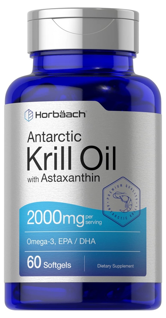 Horbäach Antartika Krill Oil 2000mg 124; 60 Softgel Capsules 12.4; Omegaga-3, EPA, DHA Supplemen 124; dengan Astakanthin 124; Non-GMO, Gluten Free
