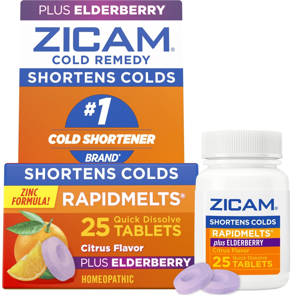 Zicam Cold Remedy Zinc RapidMelts, Elderberry Citrus Flavor, Homepathic, Cold Shortening Medicine, Shortens Cold Durasi, 25 Count