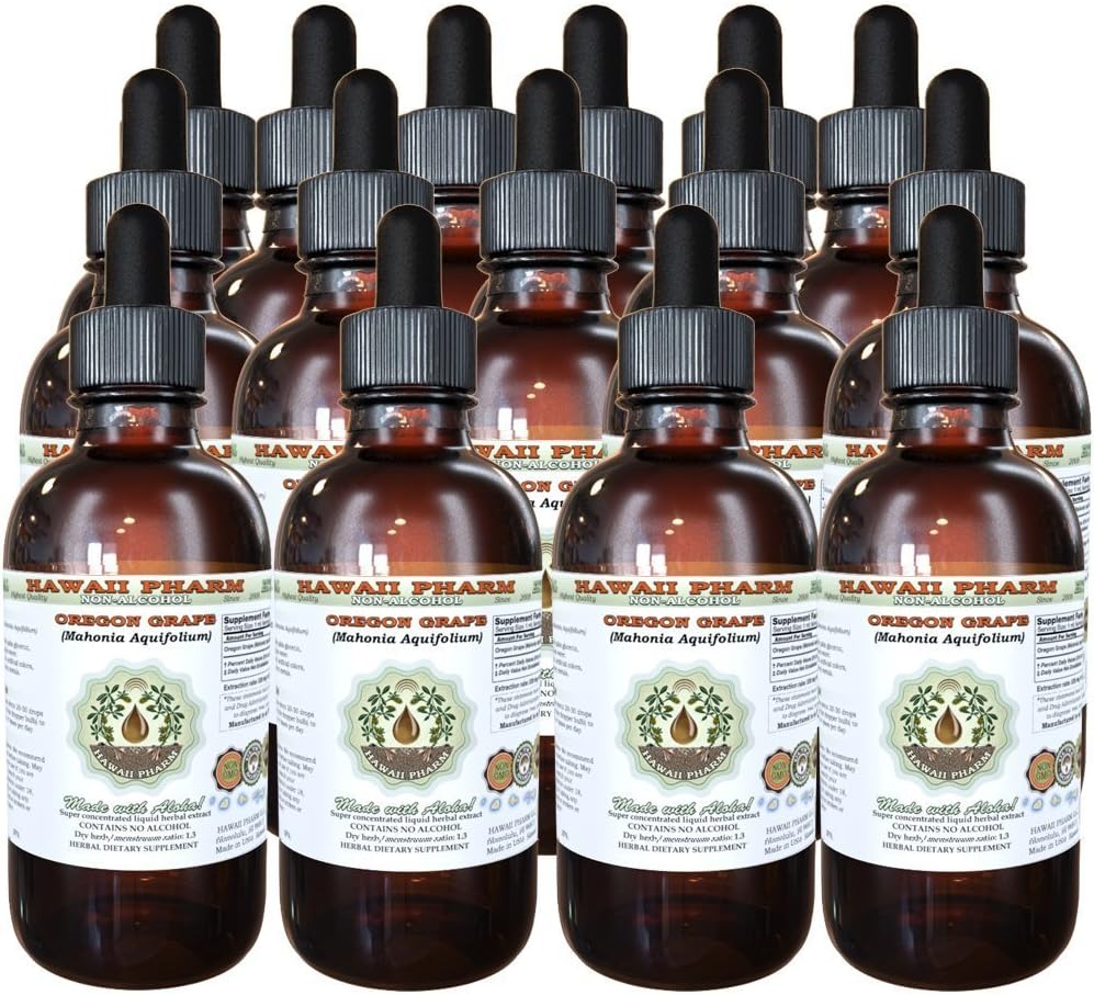 Hawaii Pharm Oregon Grape Alcohol- Free Liquid Extract, Oregon Grape (Mahonia aquifolium) Root Kering Glycerite Natural Herbal Supplemen, USA 15x4 F.oz