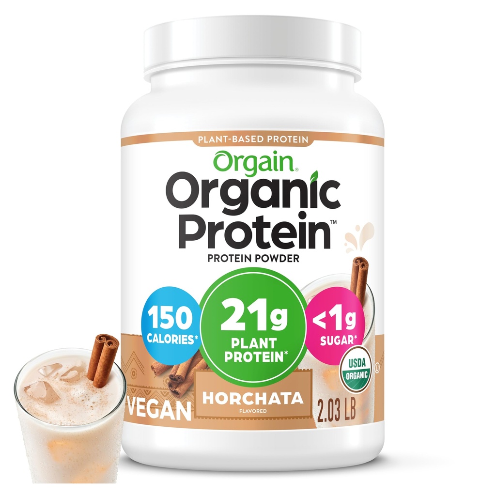 Orgain Vegan Powder, Horchata - 21g Plant Based Protein, 9g Prebiotic Fiber, Low Net Carb, No Laktosa Ingrediens, No Ditambahkan Sugar, Non-GMO, For Shakes & Smoothies, 2.03 lb