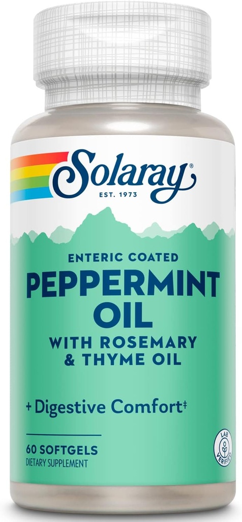 Solaray Peppermint Oil Entertaic berselaput w / Rosemary & Thyme Oil 12.4; Heally, Soothing Dissuling Dukung 124; 60 Softgeels
