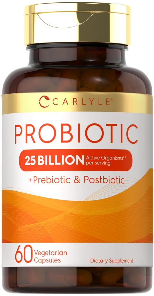 Carlyle Probiotic with Prestallion & Post4; 25 Milyar CFU 124; 60 Capsules 124; Suplemen Perempuan & Men 124; Powder Pil 124; Vegetarian, Non- GMO & Gluten Bebas