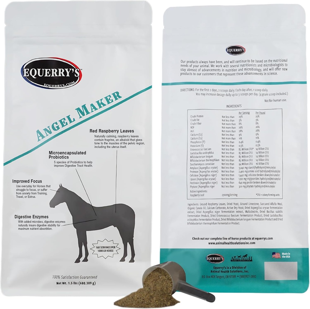 Equerry 's Angel Maker, Raspberry Leaf, Micrencapsulated Progetic Supplement for Horse Ulcer Treatment