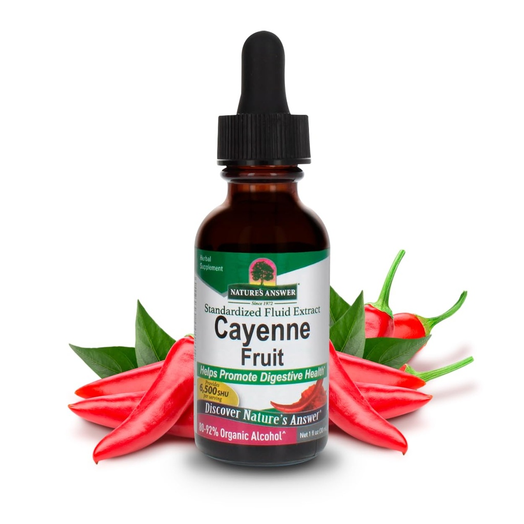 Nature 's Responed Cayenne Fruit Extract 124; Membantu Proxent Digetical Health 124; Potency Tinggi Dibuat dengan Organik Alkohol 124; Vegan, Gluten-Free, Non-GMO & Kosher Disertifikasi 1oz