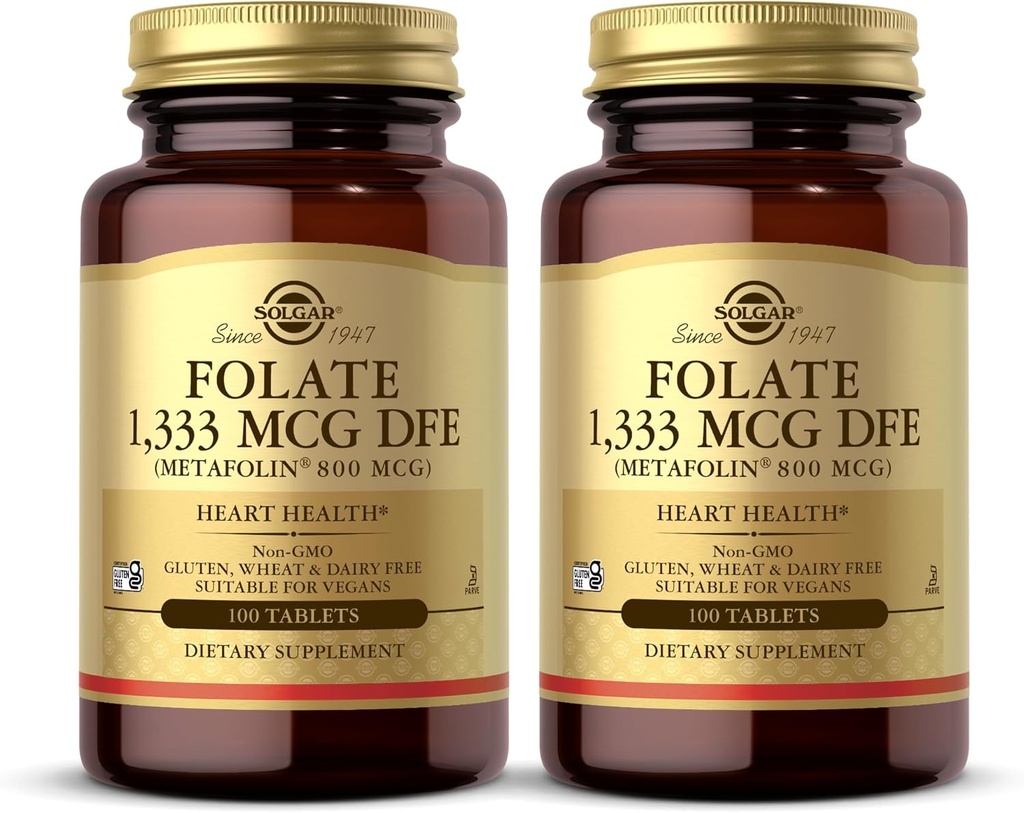 Solgar Falate 1.333 mcg DFE (Metafolin 800 mcg) - 100 Tablet, Paket 2 - Prenatal Vitamin - Non-GMO, Gluten Free, Dairy Free, Kosher - 200 Total Servings
