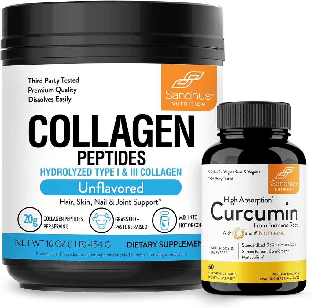 Sandhu 's Collagen Peptides Powder & Curcumin dengan Bioperine 124; Menyediakan Fungsi Imune