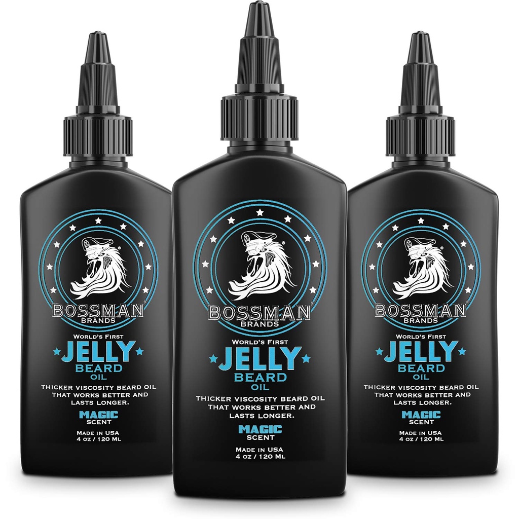 Bossman Jelly Beard Oil for Men - 3 Pack (12 oz in Total, Magic Scent) - Softens, Moisturizes & Conditions with Natural Ingreations