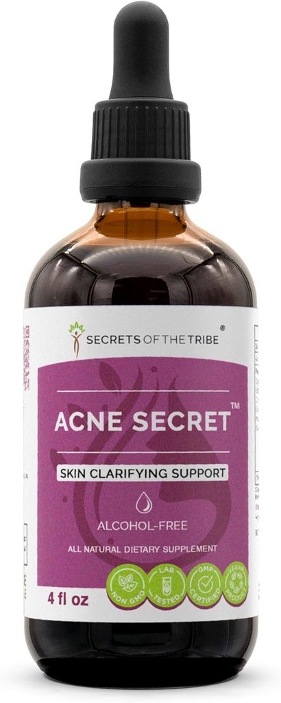 Rahasia suku Acne Secret Alcohol- Ekstraksi Bebas, Taincture, Glycerite Boldo, Jagung Silk, Stinging Nettle Leaf, Alfalfa, Senna Leaf. Dukungan Clarifikasi Kulit (4 Fl Oz)