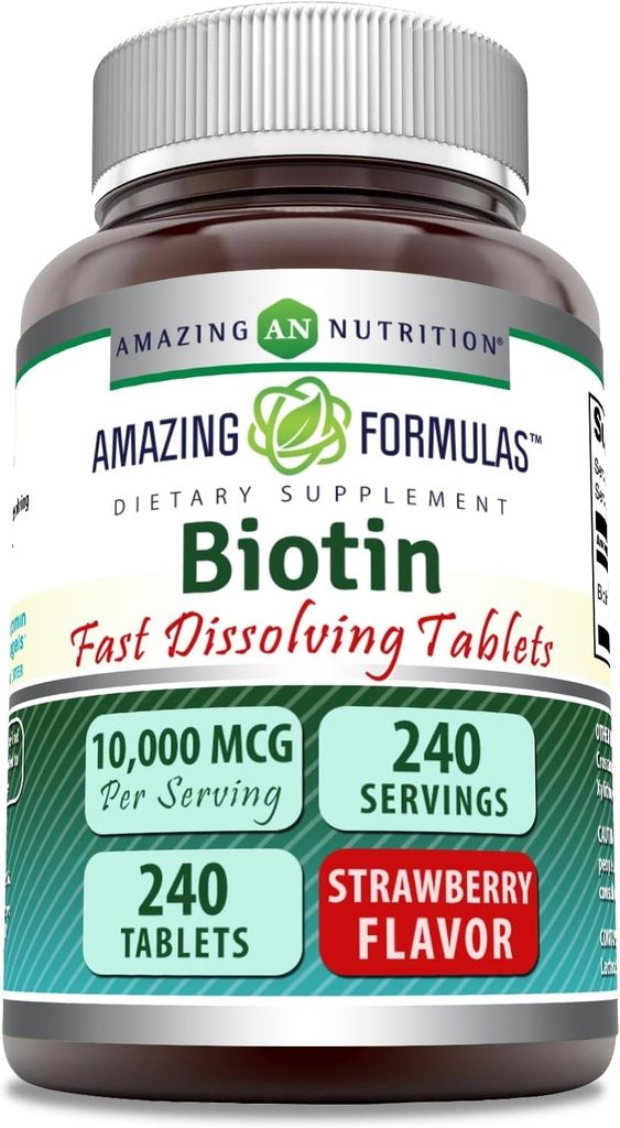 Amazing Formulas Biotin 10.000 Mcg 124; Quast Dissolve Tablet 14; Non-GMO 124; Gluten Free Supplement Of14; Dibuat di AS (Strawberry 1244; 240 Count)