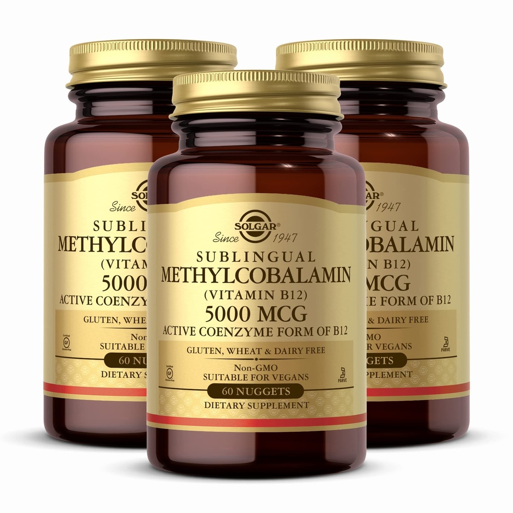 Solgar Methylcobalamin (Vitamin B12) 5000 mcg, 60 Nuggets (Paket 3) - Cherry Flavor - Pasokan Metabolisme Energi - Body- Siap, Aktif Bentuk - Non-GMO, Vegan, Gluten Free - 180 Total Servings