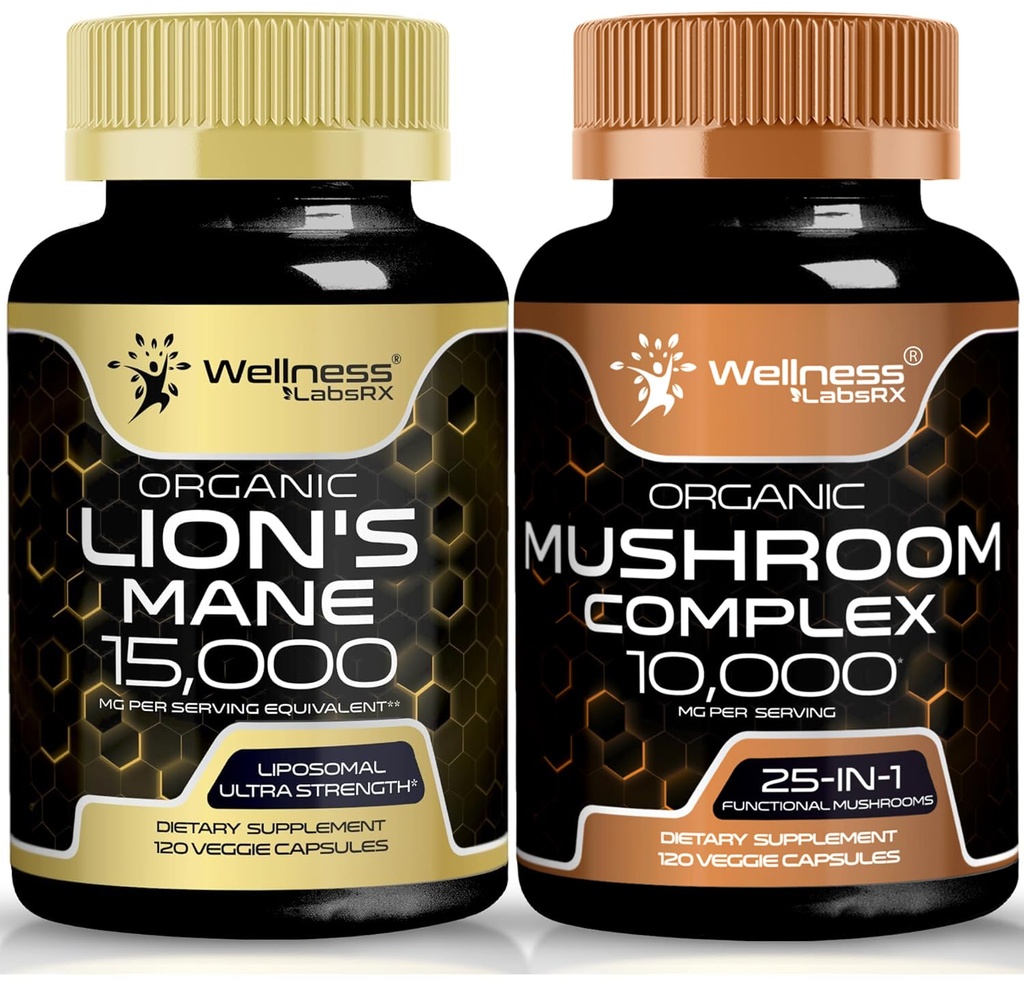 WELLNESS LABSRX Lions Mane Supplemen Kapsul dan Mushroom Capsules 12.4; Bundle