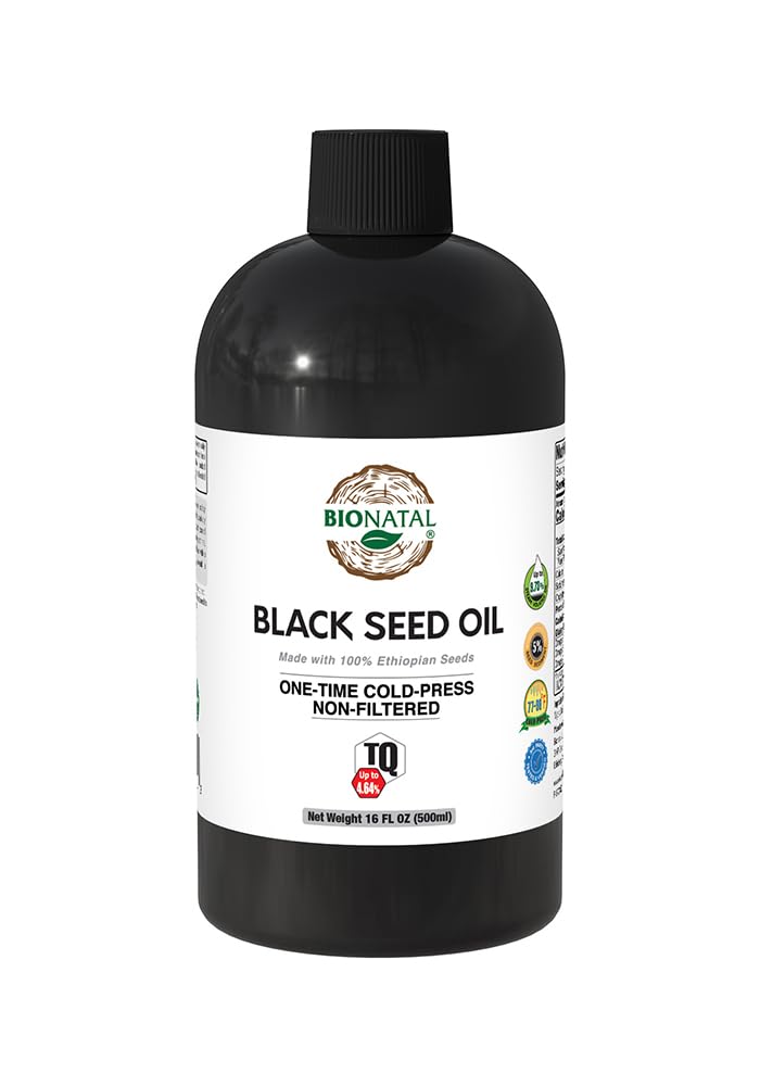 Minyak Benih Hitam BioNatal 16oz PET / Plastik Botol - Tabung Dingin Nigella Sativa, Minyak Benih Hitam Cumin, Unfure & Non-Filter, TQ Tinggi hingga 4.64% - Menyediakan Sistem Imune, Digetation