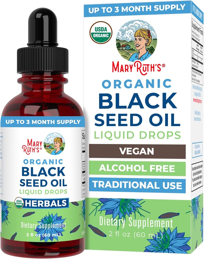 MaryRuth Organics Black Seed Oil Liquid Drops Cold Press 124; 3 Bulan Suply 124; USDA Organik Cumin Hitam Cumin Poil 14; Imune Dukungan 12.4; Respiratory Health 124; Sugar & Gluten Free 124; Vegan 124; Non-GMO 124; 2 Fl Oz