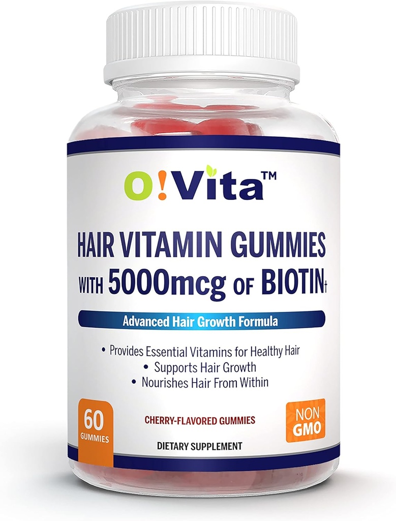 Gumi rambut Vitamin dengan 5000mcg dari Biotin, Suplemen Rambut Kuat dan Healthier, Promotes Pertumbuhan Rambut Lebih Cepat untuk Perempuan dan Pria (60 Gumne Non-GMO)