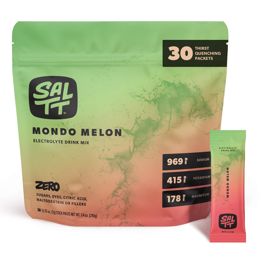 SallTT Electrolytes Powder Flavored Drink Mix - Mondo Melon - 30 Paket Hidration - Magnesium, Potasium, Sodium, Trace Mineral - Zero Sugar & Gluten Free - Travel Essentials