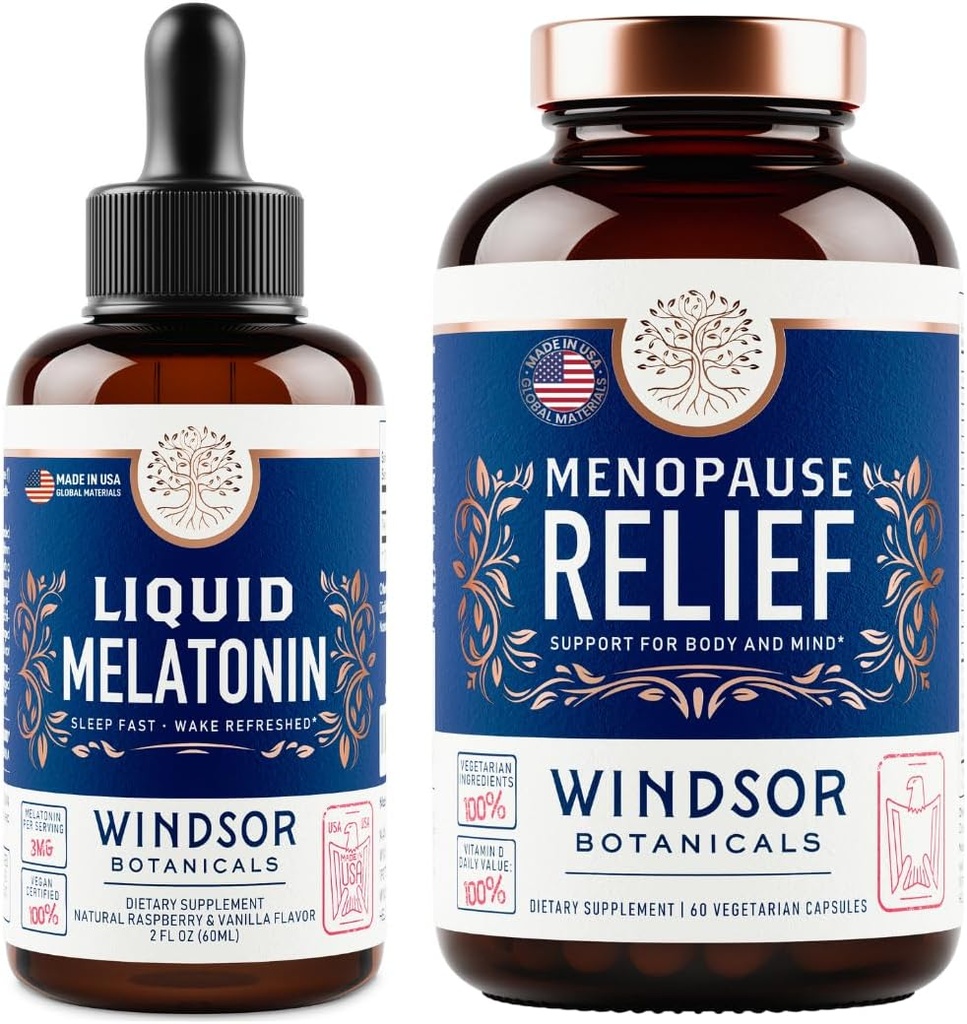 WINDSOR BOTANICALS Menopause Multivitamin and Liquid Melonalin 3mg - Perempuan Dukungan Kesehatan Bundle