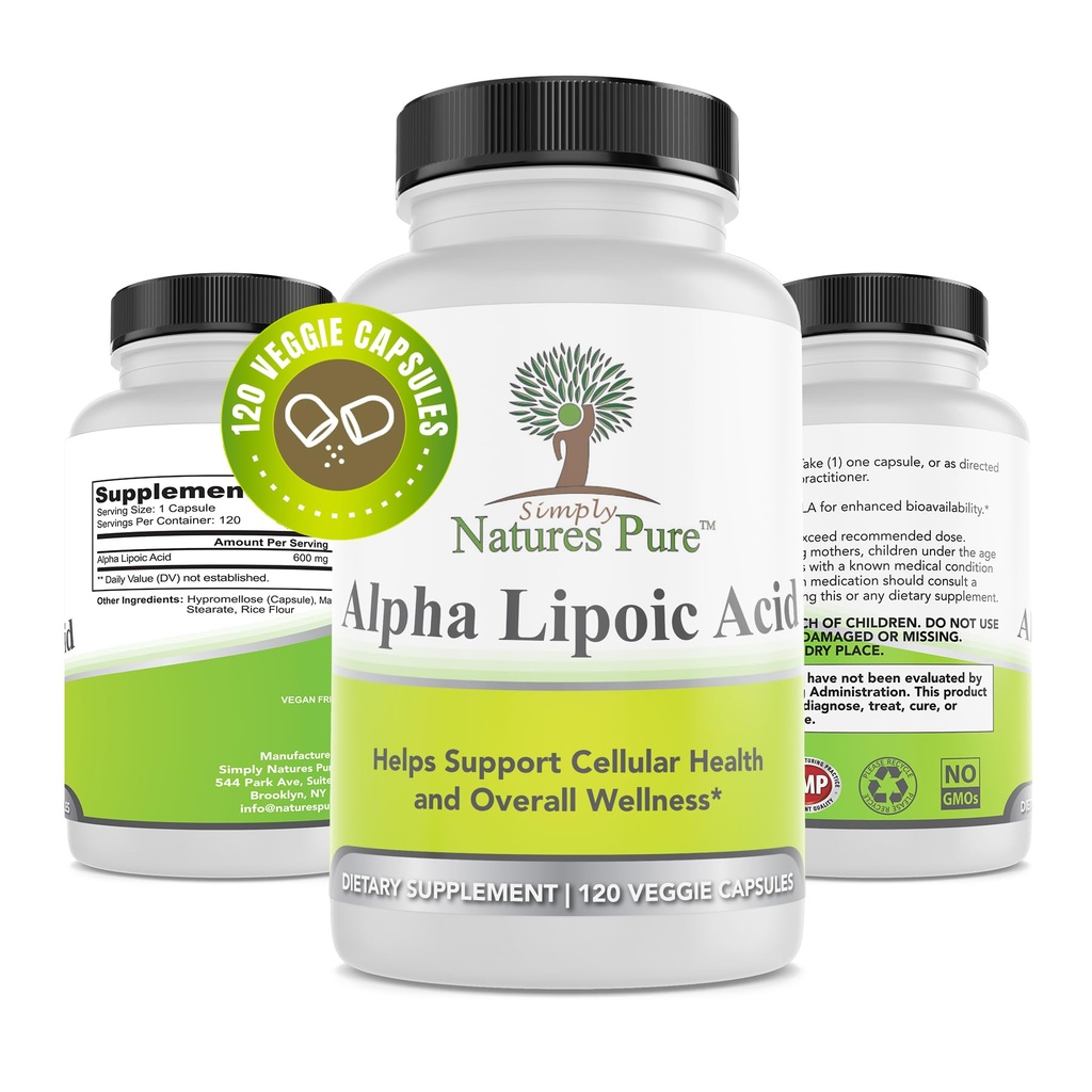 Cukup Natures Murni Alpha Lipoic Acid 600mg 120 Veggie Capsules, No- GMO Thioctic Acid 4 Bulan Supply