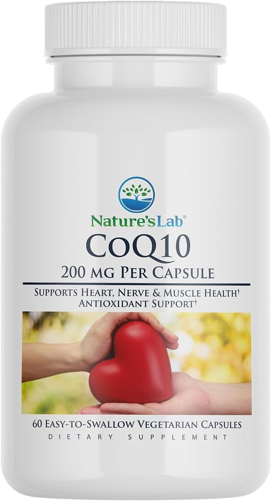 Nature 's Lab CoQ10 200mg Suplemen Nutrisi - Pendukung Jantung, Nerve & Muscle Health * - 60 Cacah (2 Pasokan Bulan)