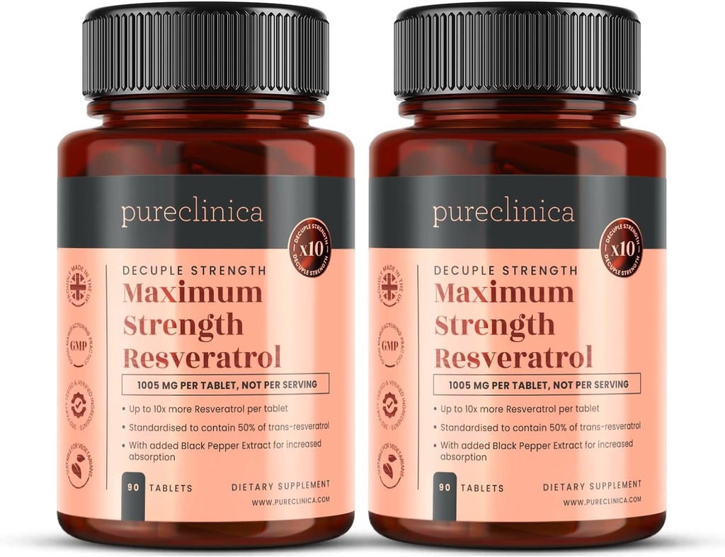 puberica 1000mg Resveratrol x 180 Tablet (2 Botol 90 Tablet Setiap-6 Bulan Supply). 10 x Kekuatan dan dengan Pepper Hitam Ekstrak untuk Absorpsi Lebih Cepat