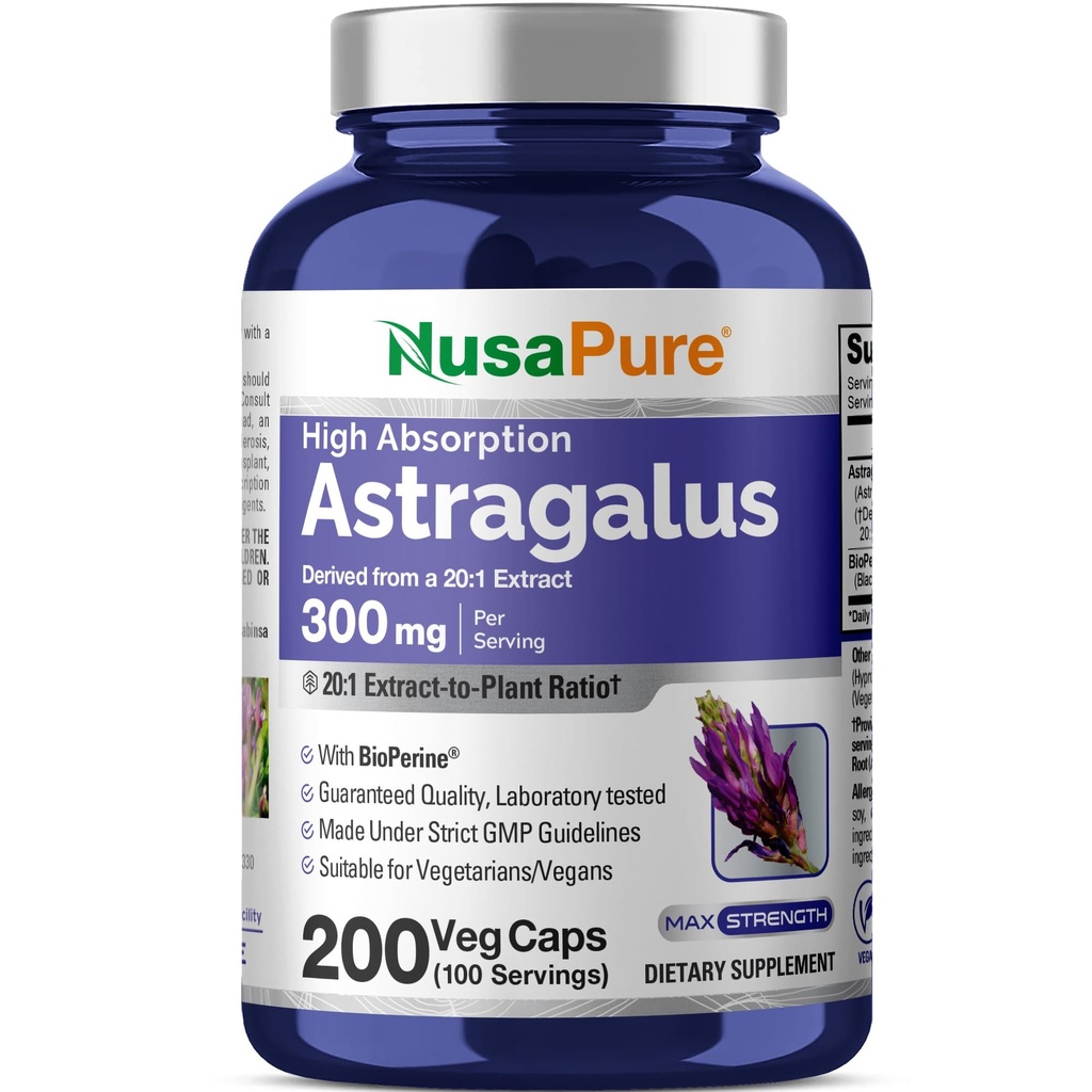 NusaPure Astralus 20: 1 Ekstrak, 300 mg Equivalen ke 6000mg Per Serving, 200 Veggie Capsules, Non- GMO & Bioperine
