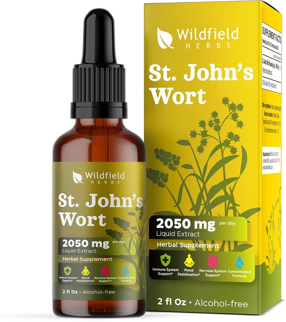St. John 's Welt Herb Twincture St Johnt Want Extract Drops 2000mg (Hypericum perenatum) Herbal Suppplemen 1 Bulan, 84 Servis, Alcohol- Free Tacture - 2 Oz, Paket 1