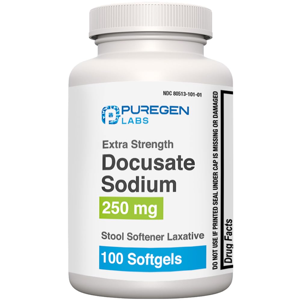 Lab Puregen Docucate Sodium 250mg Stool Softener Laxative 124; 100 softgels 14; Gentle Constipation Relief 124; Ekstra Kekuatan 124; Stimulant Bebas