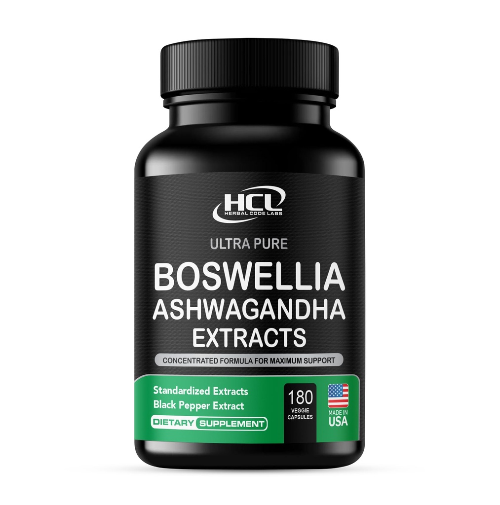 Boswellia Ekstraksi dan Ashwagandha Capsules 2000 mg - Pendukung Alam Kuat Pil Tiga Bulan - Menyusun Boswellia Serrata 65% Boswellic Acid dengan Aswagandha Powder Suplemen