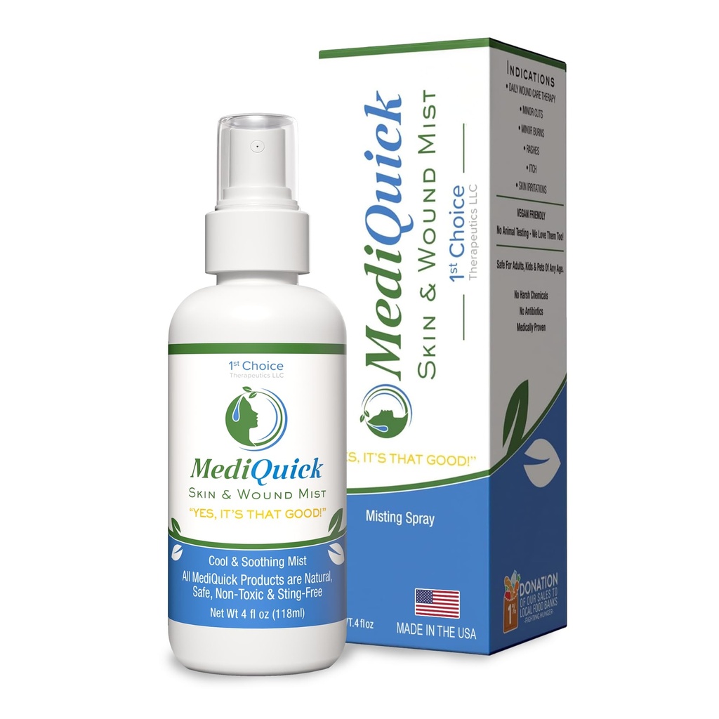 MediQuick Antiseptic Spray Mist 4 Fl Oz 124; Skin & Weund Repair Pertama Aid Spray for Burns & Cuts with 12 Hour Action 124; Helling Heal Acne Eczema Bites (Lebih Aman 124)