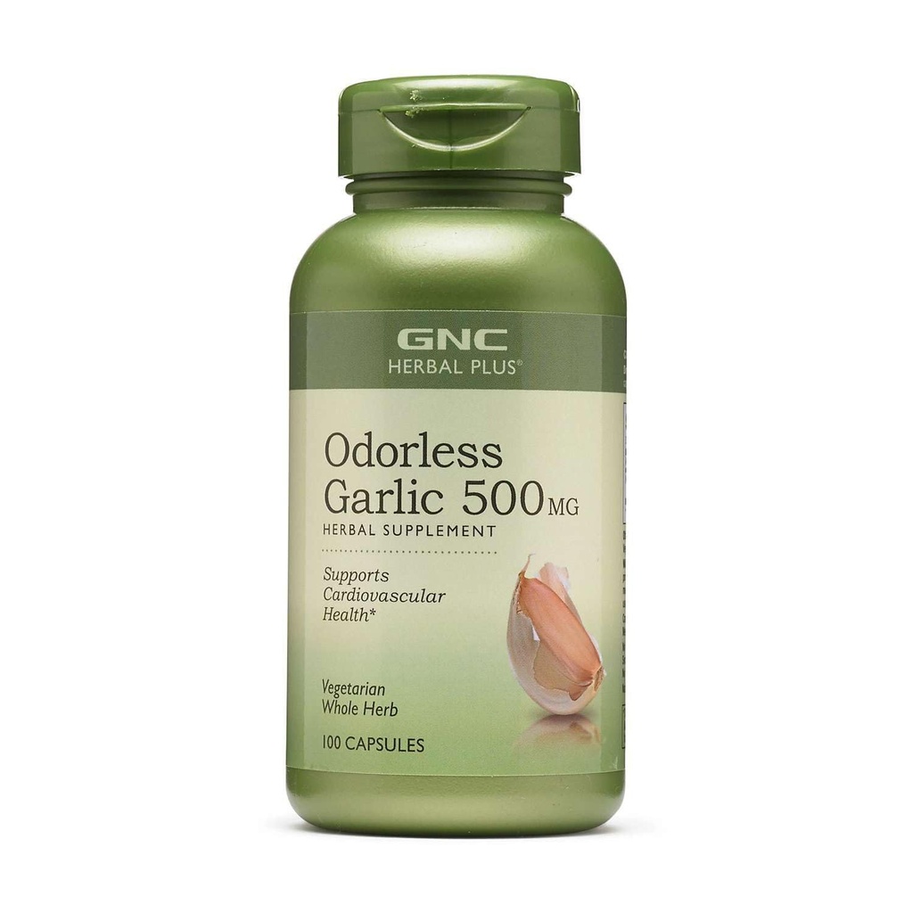 GNC Herbal Plus Odorless Bawang Supplemen 500mg, Vegetarian, Supports Cardiovascular Health, 100 Servis