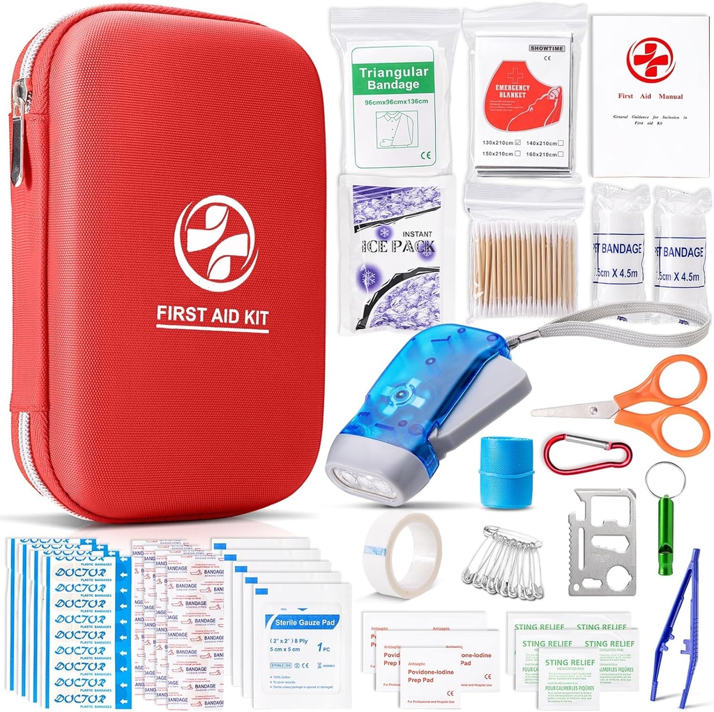 Aid Kit dengan Suplai Medis Darurat, Portable Waterproof Medical Kit untuk Home Travel Camping Hiking, Backpacking Med Kit untuk Olahraga Asrama