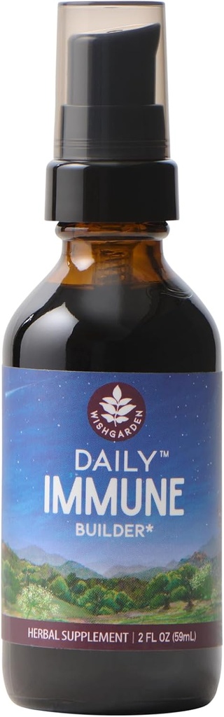 WishGarden Herbs Daily Immune Builder dengan Black Elderberry & Astragalus - Daily Ammune Dukung Formula untuk Dewasa, Herbal Immune System Booster dengan Elderberry, 2oz