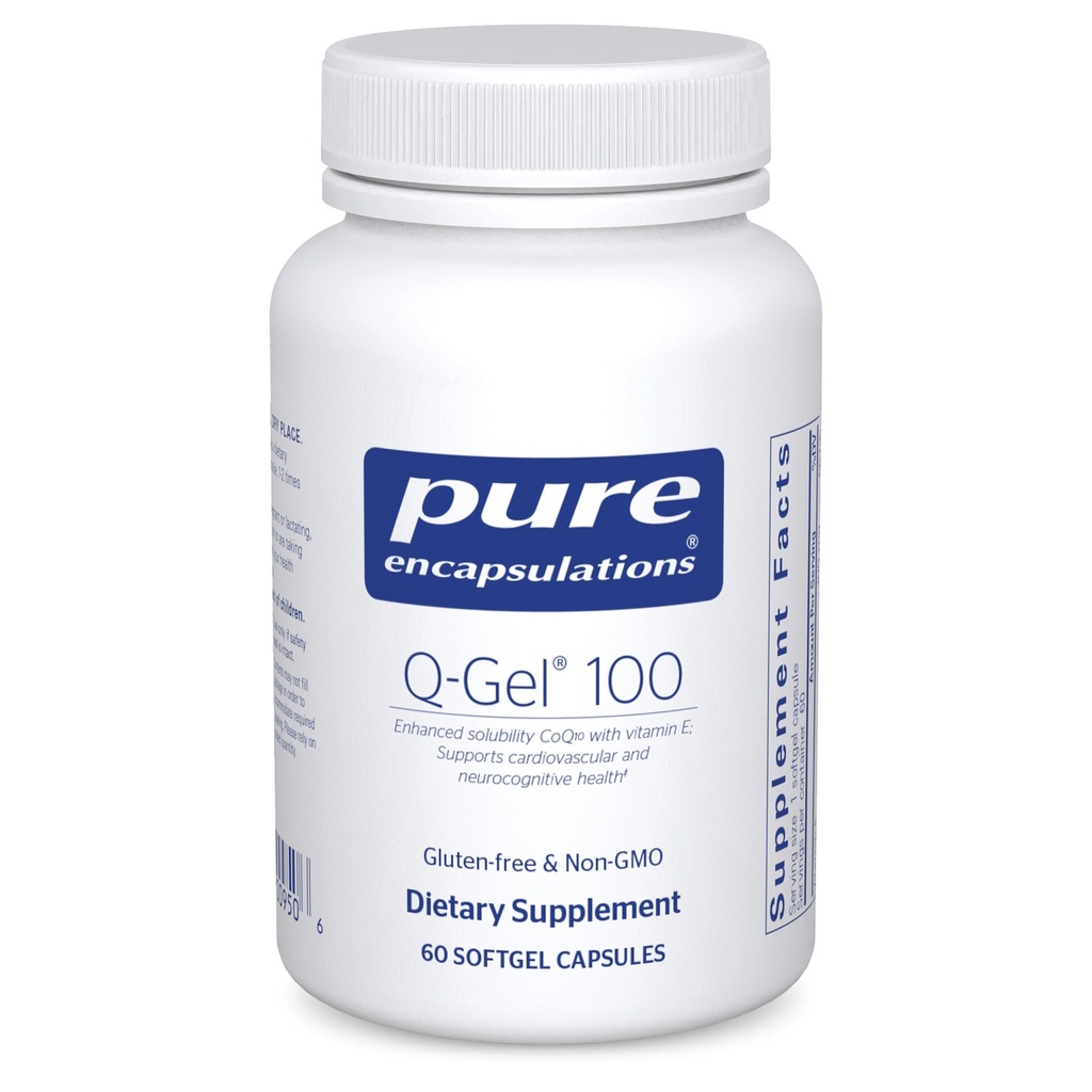 Encapsulasi Murni Q-Gel 100 (Hydroluble CoQ10) O24; CoQ10 dengan Vitamin E ke Enhance Solubility 124; 60 Softgel Capsules