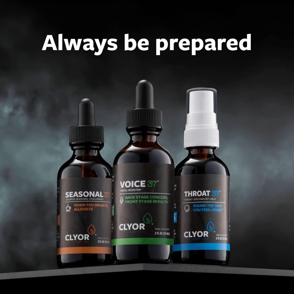 CLYOR Voice37 Singers Voice Remedy, Throat37 Sore Throat Remedy, Seasonal37 Cold Remedy - All Natural Vocal Booster, Sore Throat Remedy, Cold Remedy. Bundle dari 3 Botol