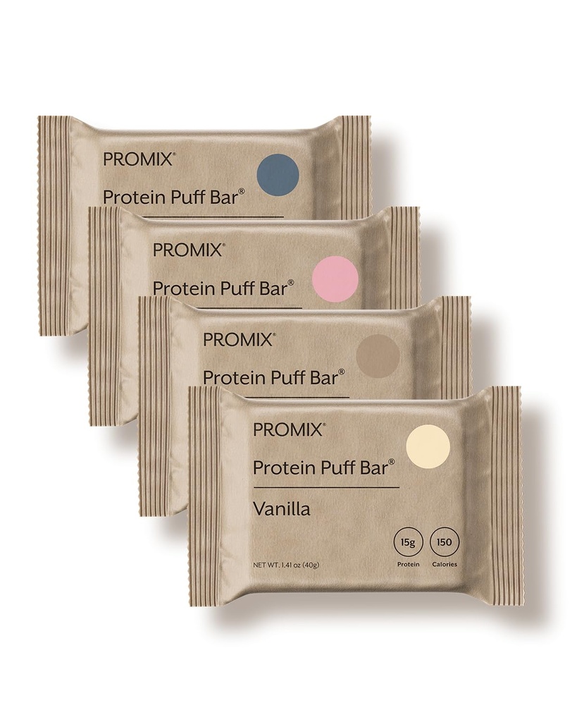 Protein Nuklir Promix Puff Bars - Variety Pack - Vanilla, Chocolate, Strawberry, Blueberry - Marshmallow Crispy Treat - Protein Tinggi & Low Calorie - 12 Bars