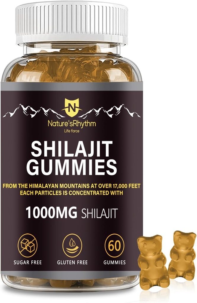 Nature 's Rhythm Shilajit Gummies 1000mg - 60 pcs Shilajit Gummies for Men and Women, Shilajit Gummies Rich dalam berbagai Trace Mineces, Suplemen untuk Boost Energy dan kekebalan tubuh