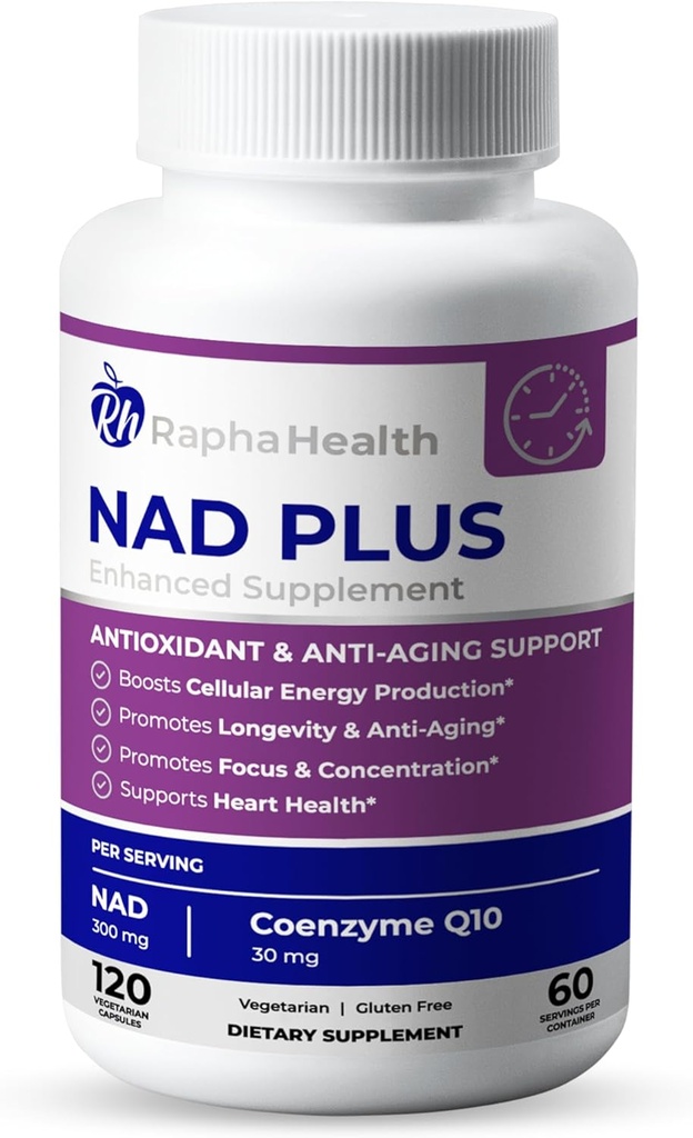 NAD 124; Advanced Energy & Anti- Aging Formula 124; with NAD and Coenzim Q10 124; Support Heart & Cognitive Health 124; 120 Capsules - 60 Day Supply