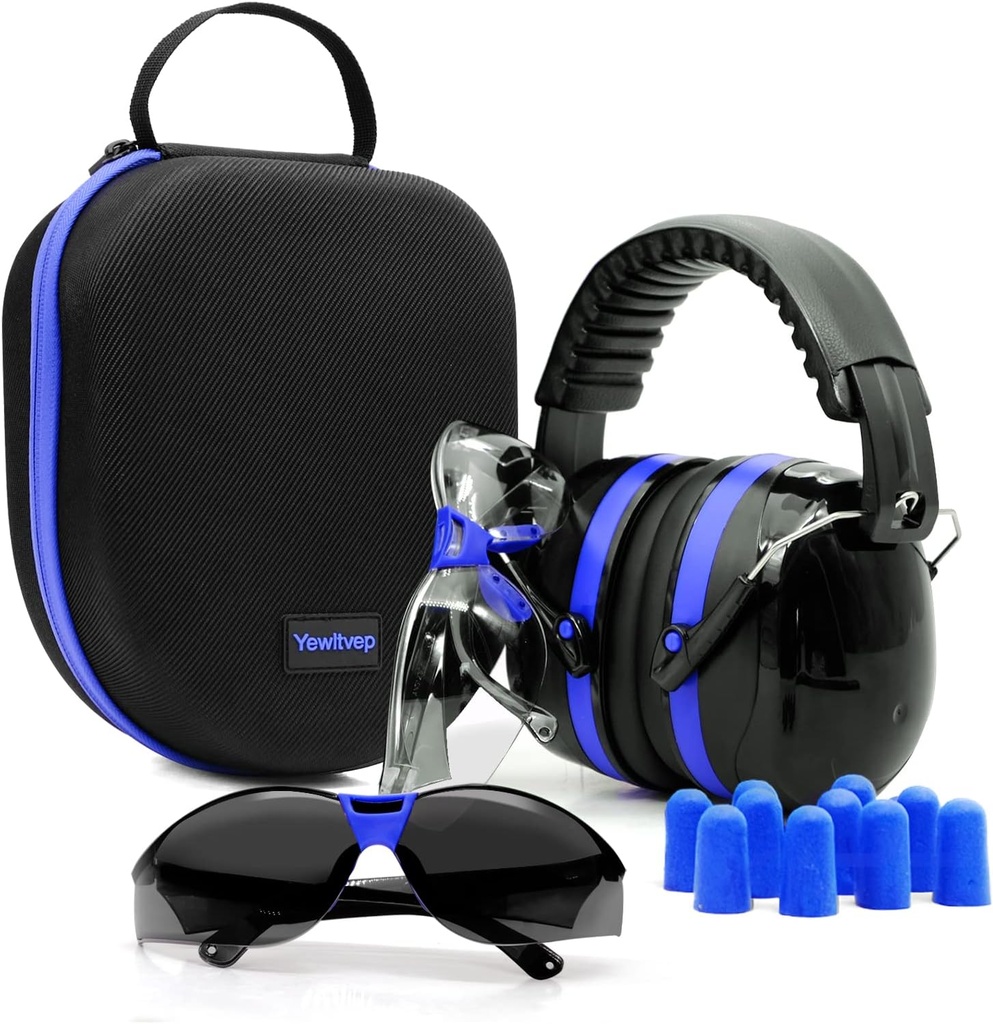 Yewlvep Shooting Ear Protection Gun Range Ear Protection with Earmuffs, Gun Safety Glasses, Earplugs, Hard Storage Case